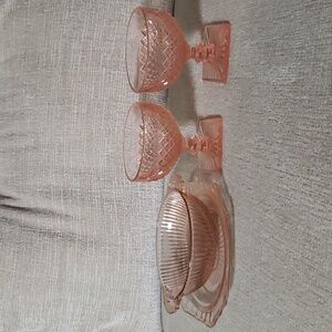 Anchor Hocking Princess Pink 2 dessert cups, 1 small bowl, 1 small plate 1930's